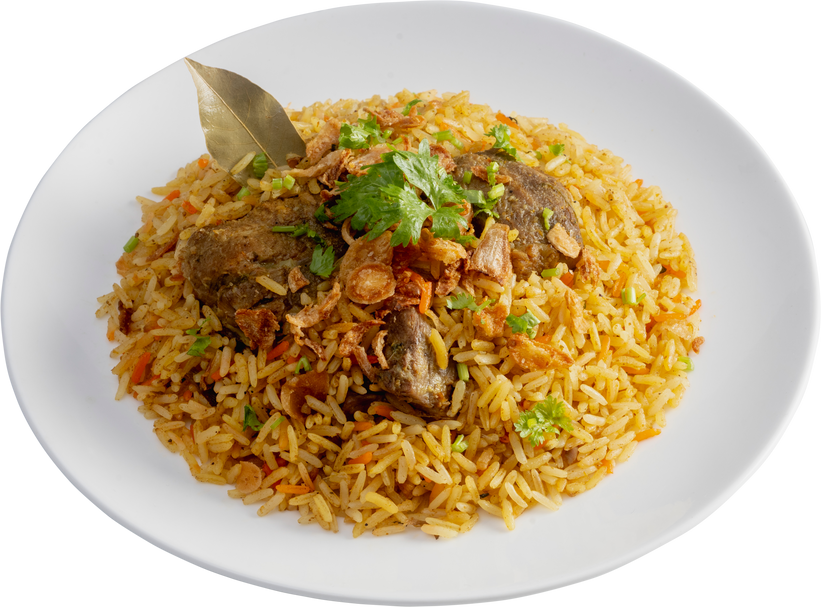 Beef Biryani or Curried rice and beef - Thai-Muslim version of Indian biryani, with fragrant yellow rice and beef - Muslim food style